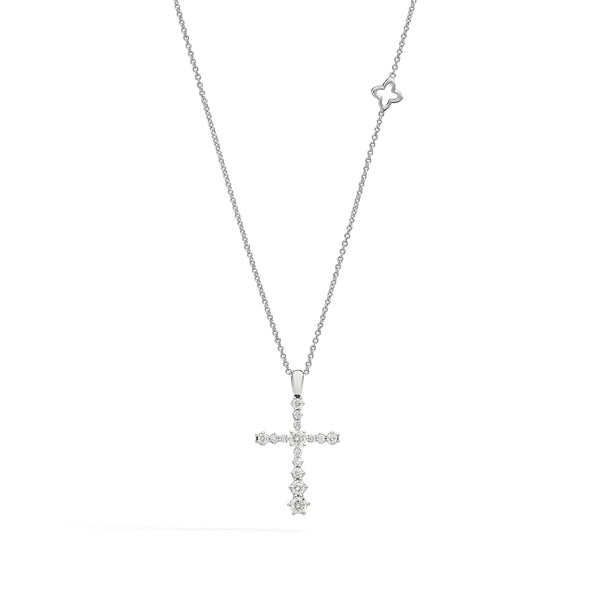 ANNIVERSARY Cross necklace with six prongs, 18 kt white gold and diamonds RECARLO