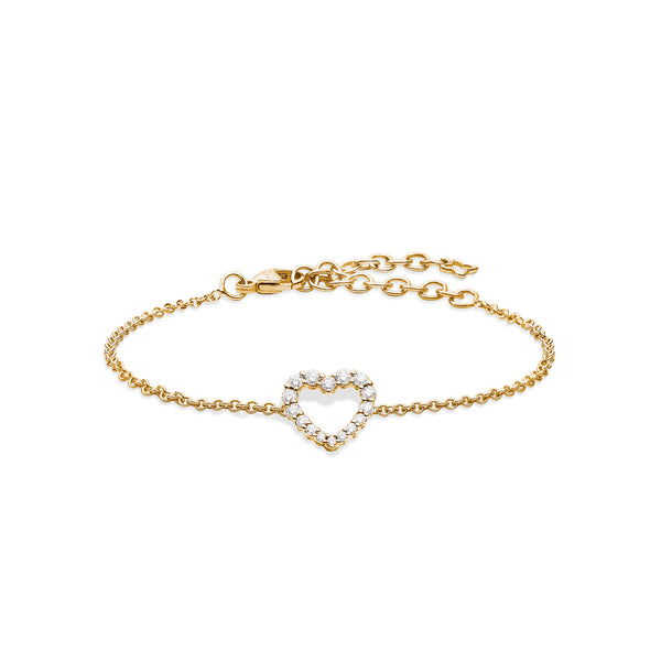 ANNIVERSARY Bracelet with chain and bezel-set heart 18 kt yellow gold and diamonds 0.22ct