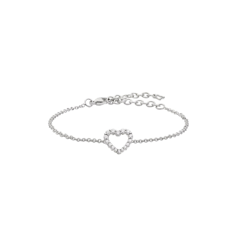 ANNIVERSARY Bracelet with chain and bezel-set heart 18 kt white gold and diamonds 0.22ct