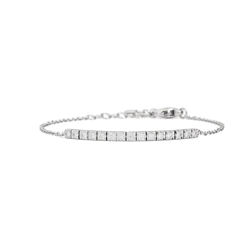 FACE CUBE Tennis Bracelet with chain 18 kt white gold and diamonds