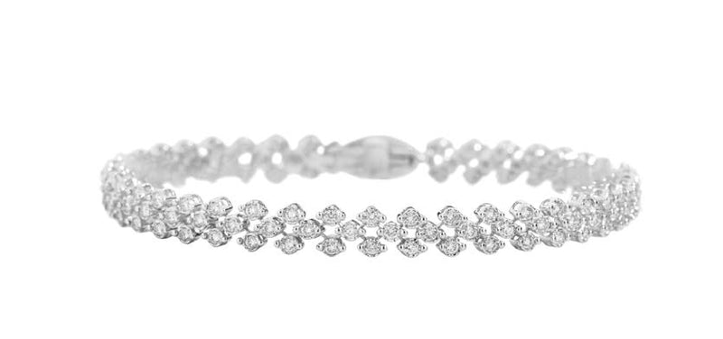 FACE ROUND Hinged 3-row bracelet 18 Kt white gold and diamonds 1.45ct