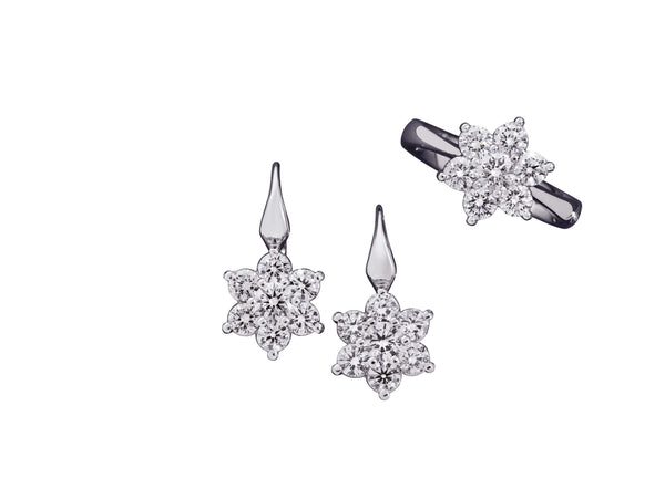 BOUQUET Rose earrings 18 Kt white gold and diamonds
