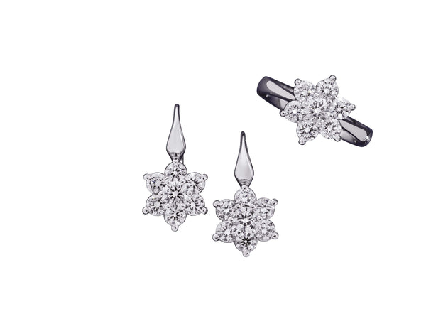 BOUQUET Rose clasp earrings 18 Kt white gold and diamonds