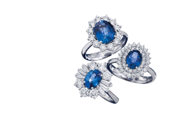 ANNIVERSARY GEMS Ring 18 kt white gold with coloured centre with Sapphire from Ceylon and diamonds brilliant-cut surround