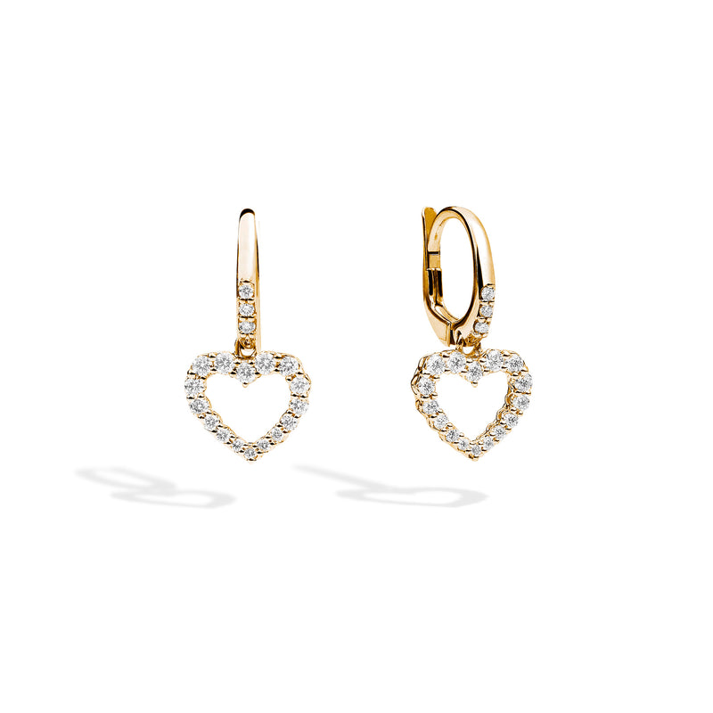 ANNIVERSARY GLAM Bezel-set heart shape claps earrings 18 kt yellow gold and diamonds 0.50ct