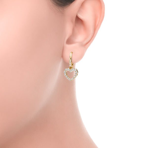 ANNIVERSARY GLAM Bezel-set heart shape claps earrings 18 kt yellow gold and diamonds 0.50ct
