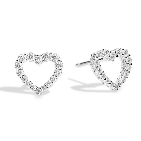 ANNIVERSARY Stud heart shape earrings 18 kt white gold and diamonds