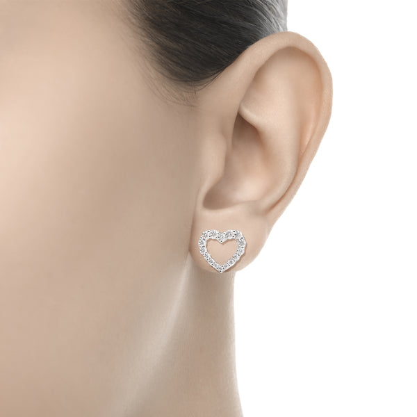 ANNIVERSARY Stud heart shape earrings 18 kt white gold and diamonds