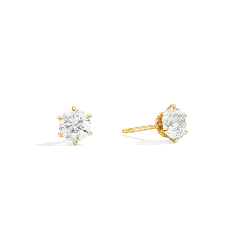 ANNIVERSARY Solitaire six prong earrings, 18 kt yellow gold and diamonds