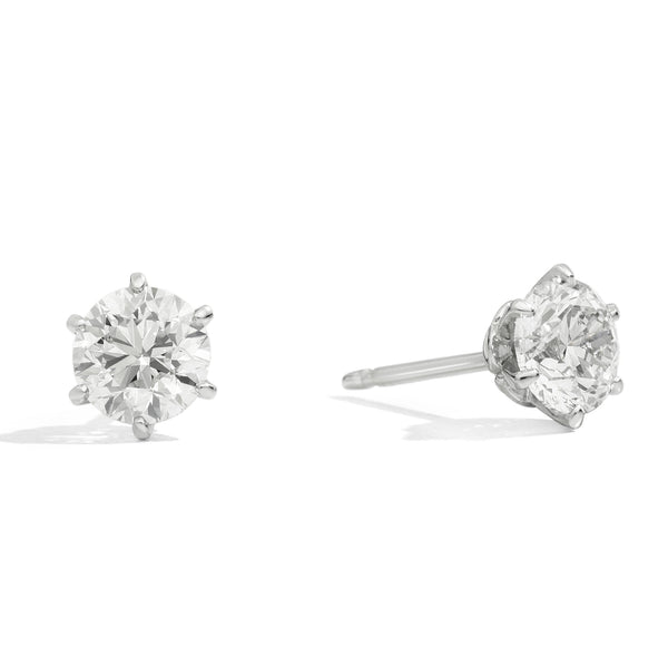 ANNIVERSARY Solitaire six prong earrings, 18 kt white gold and diamonds