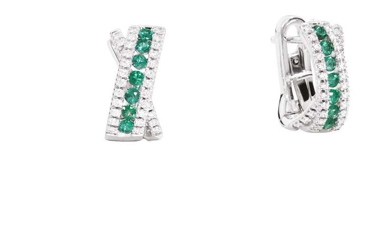 DECÒ Hoop earrings 18 Kt white gold, diamonds and emeralds