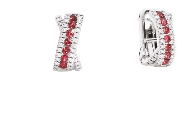 DECÒ Hoop earrings 18 Kt white gold, diamonds and rubies