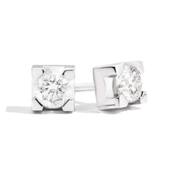 MARIA TERESA Square pronged diamond stud earrings 18 Kt white gold and diamond