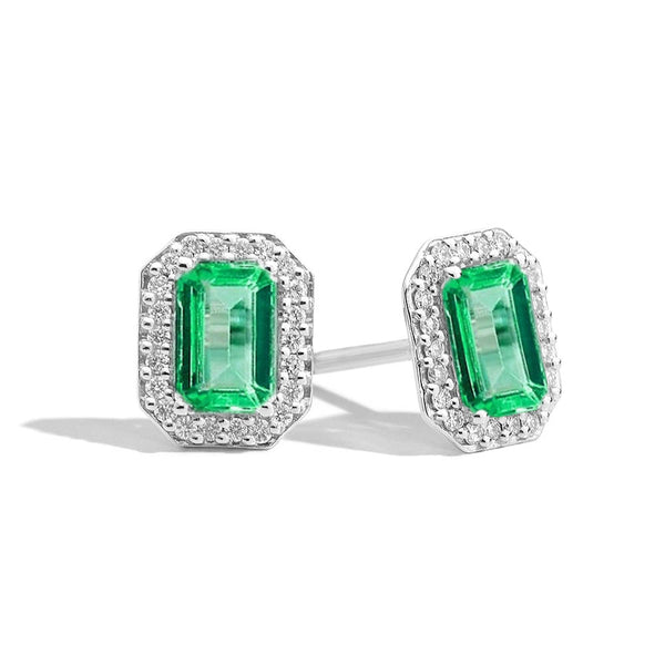 ORCHIDEA Coloured earrings 18 Kt white gold, diamonds and octagonal emeralds