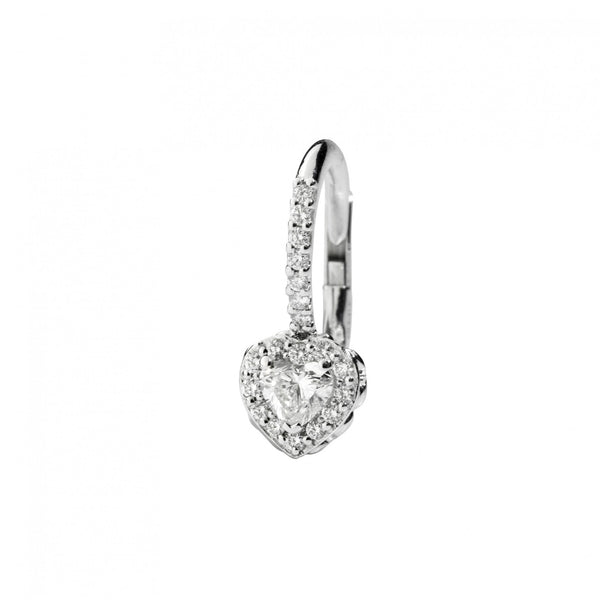 ANNIVERSARY LOVE Bezel-set clasp earrings 18 Kt white gold and brilliant-cut heart-shaped central diamonds