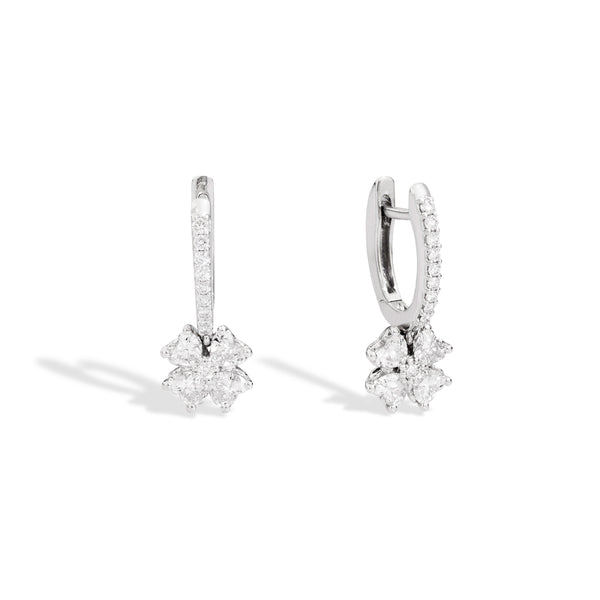 ANNIVERSARY LOVE Bezel-set clasp earrings 18 kt white gold, 8 brilliant-cut heart-shaped and central brilliant-cut diamonds
