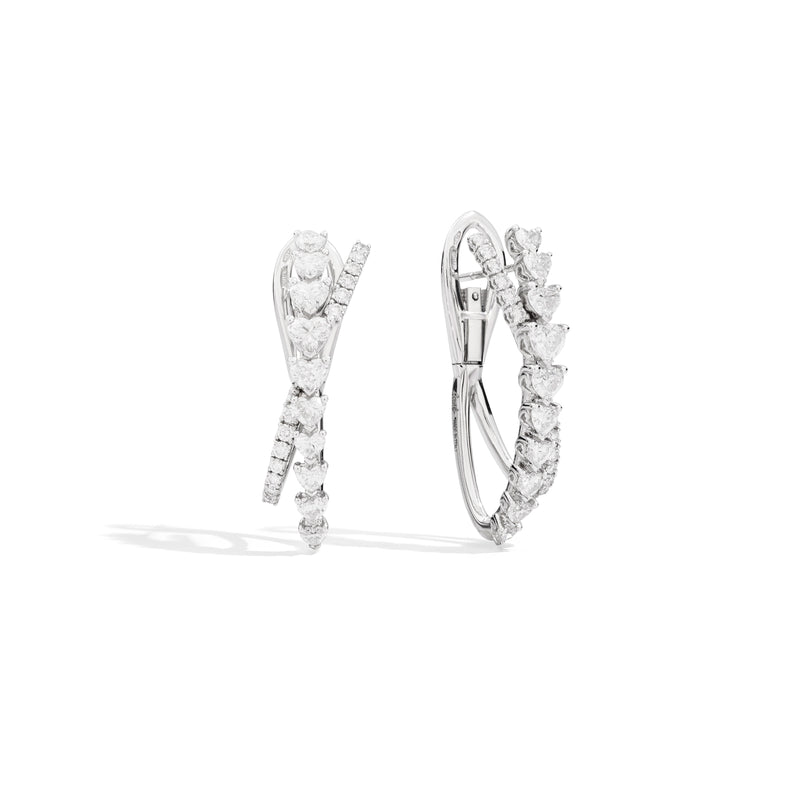 ANNIVERSARY LOVE Crossover hoop earrings 18 kt white gold, brilliant cut heart-shaped and round diamonds 3.49ct