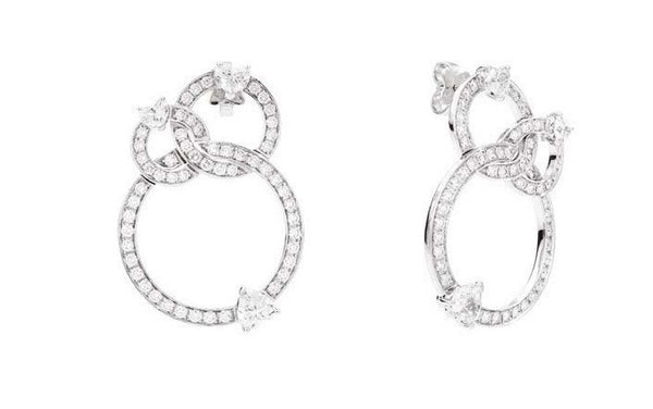 ANNIVERSARY LOVE Earrings with overlapping circles 18 kt white gold, brilliant-cut round and heart shape diamonds