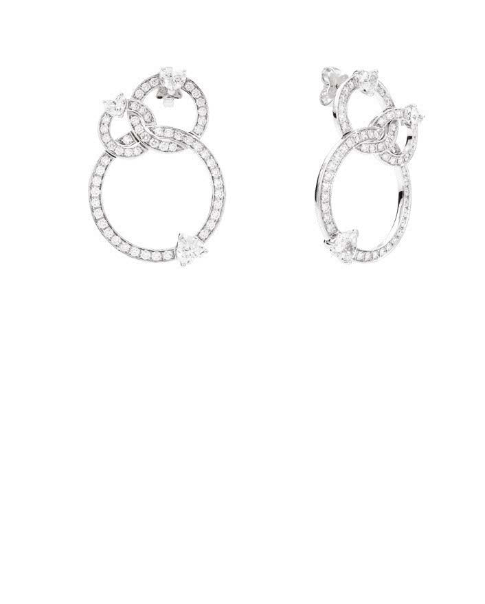 ANNIVERSARY LOVE Earrings with overlapping circles 18 kt white gold, brilliant-cut round and heart shape diamonds