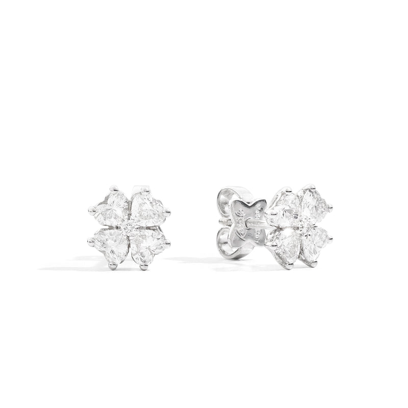 ANNIVERSARY LOVE Stud earrings 18 kt white gold, 8 brilliant-cut heart-shaped diamonds and central brilliant-cut diamonds