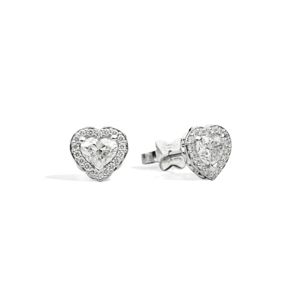 ANNIVERSARY LOVE Diamond stud earrings with surround 18 Kt white gold and brilliant-cut heart-shaped diamonds