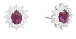 CAMELIA Earrings with coloured centre 18 kt white gold,diamonds and oval rubies