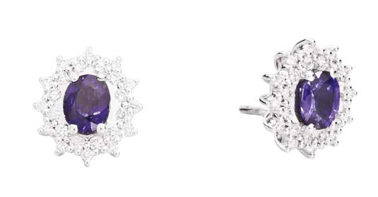 CAMELIA Earrings with coloured centre 18 kt white gold,diamonds and oval sapphires