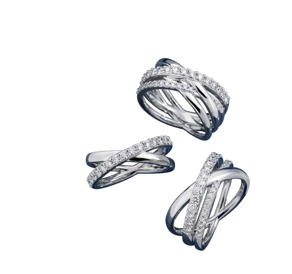 MELODY Triple band ring, 18 kt white gold and diamonds 0.61ct