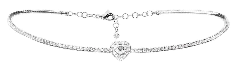 ANNIVERSARY LOVE Choker with titanium internal spring 18 kt white gold, diamonds brilliant-cut and heart-shaped central diamond