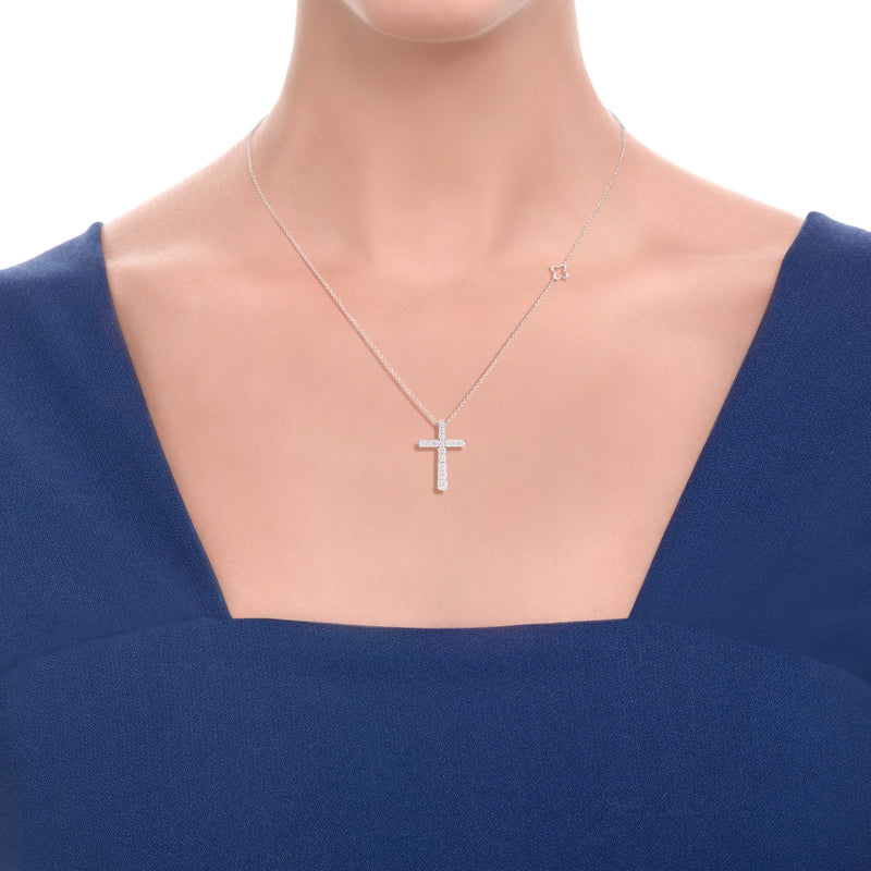 ANNIVERSARY Cross necklace 18 Kt white gold and diamonds RECARLO