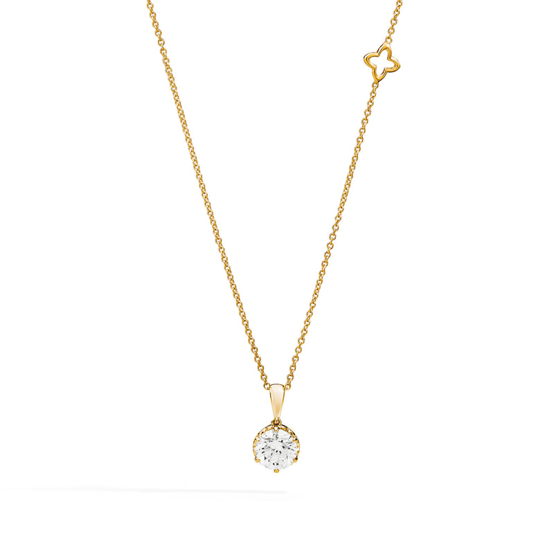 ANNIVERSARY Solitaire six prong necklace, 18 kt yellow gold and diamond