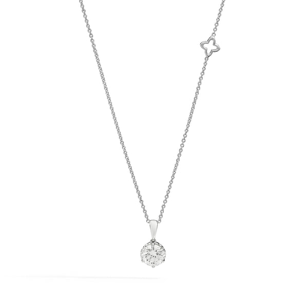 ANNIVERSARY Solitaire six prong necklace, 18 kt white gold and diamond