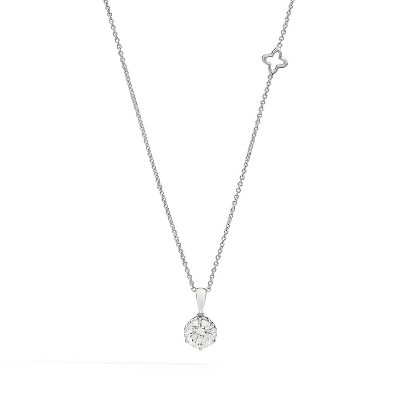 ANNIVERSARY Solitaire six prong necklace, 18 kt white gold and diamond