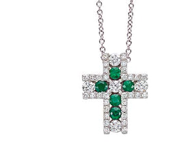 CROSSES Decò necklace 18 Kt white gold,  diamonds and emeralds