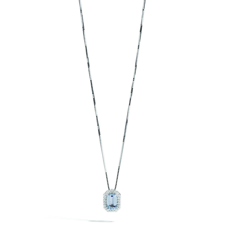 ORCHIDEA Coloured necklace 18 Kt white gold, diamonds and octagonal aquamarine