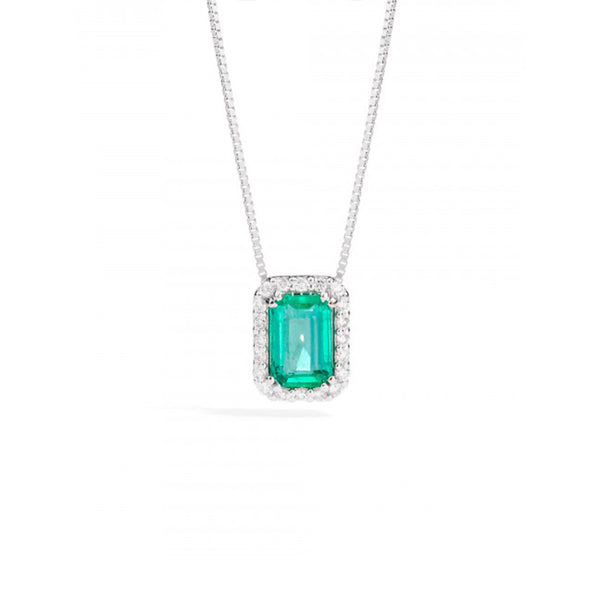 ORCHIDEA Coloured necklace 18 Kt white gold, diamonds and octagonal emerald