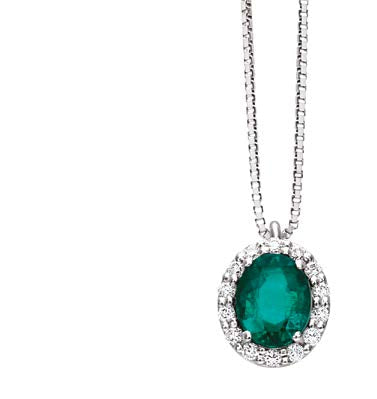 IRIS Coloured necklace 18 Kt white gold, diamonds and oval emerald