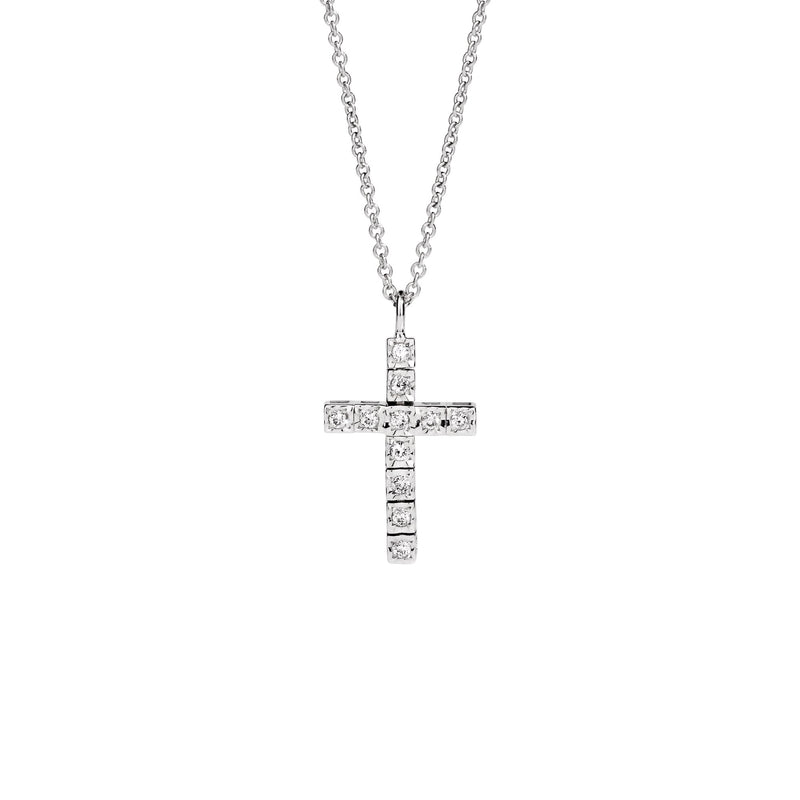 FACE CUBE Cross necklace 18 Kt white gold and diamonds