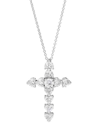 ANNIVERSARY LOVE Cross necklace 18 kt white gold, brilliant-cut diamonds heart and round shape