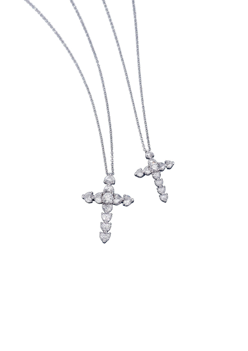 ANNIVERSARY LOVE Cross necklace 18 kt white gold, brilliant-cut diamonds heart and round shape