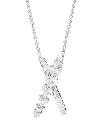 ANNIVERSARY LOVE  Incrocio pendant 18 kt white gold, brilliant-cut heart and round shaoe diamonds