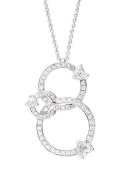 ANNIVERSARY LOVE Pendant with overlapping circles 18 kt white gold, brilliant-cut round and heart shape diamonds