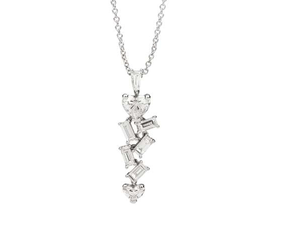 ANNIVERSARY LOVE Necklace with movable elements, 18 kt white gold, heart shape and baguette-cut diamonds 1.00ct