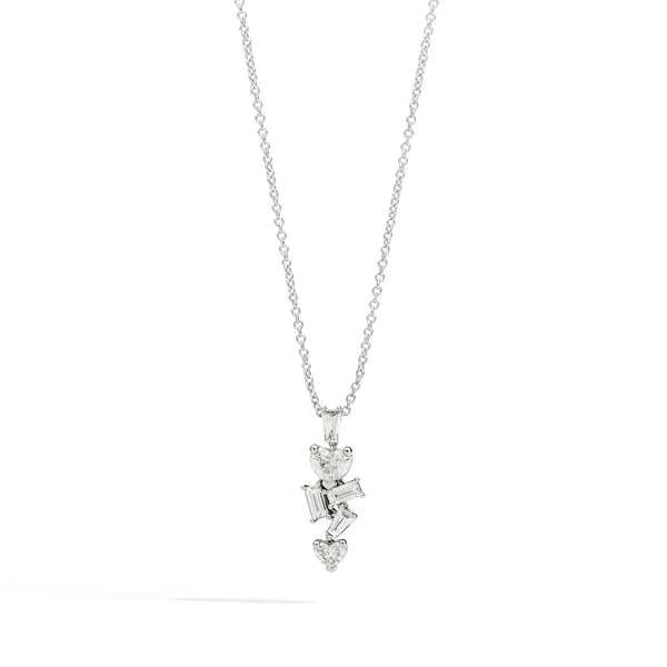 ANNIVERSARY LOVE Necklace with movable elements, 18 kt white gold, heart shape and baguette-cut diamonds 0.76ct