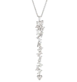 ANNIVERSARY LOVE Necklace with movable elements, 18 kt white gold, heart shape and baguette-cut diamonds 1.83ct