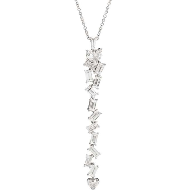 ANNIVERSARY LOVE Necklace with movable elements, 18 kt white gold, heart shape and baguette-cut diamonds 1.83ct