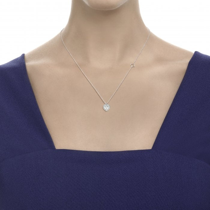 ANNIVERSARY LOVE Solitaire necklace with surround 18 Kt white gold and brilliant-cut heart-shaped diamond