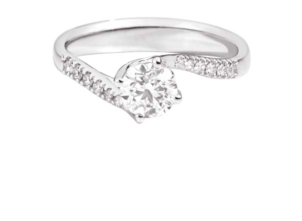 ANNIVERSARY Valentin solitaire ring with bezel-set band 18 Kt white gold and diamonds