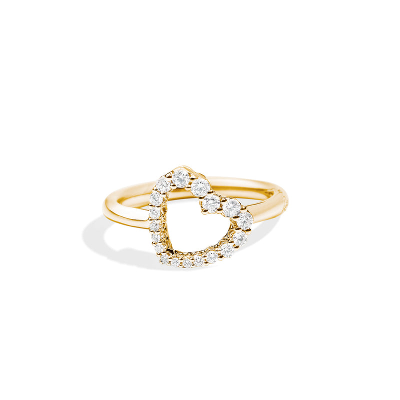 ANNIVERSARY Bezel-set heart shape ring 18 kt yellow gold and diamonds 0.31ct