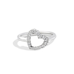 ANNIVERSARY Bezel-set heart shape ring 18 kt white gold and diamonds 0.31ct